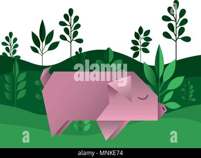 Schwein origami Papier in das Feld Stock Vektor