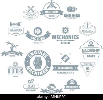 Mechanik logo Symbole gesetzt, einfachen Stil Stock Vektor