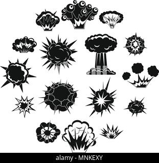 Explosion Symbole gesetzt, einfachen Stil Stock Vektor