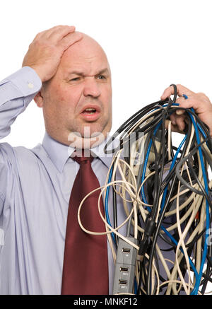 Unordentliche Büro Kabel und Leitungen Stockfotografie - Alamy