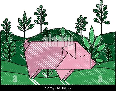 Schwein origami Papier in das Feld Stock Vektor