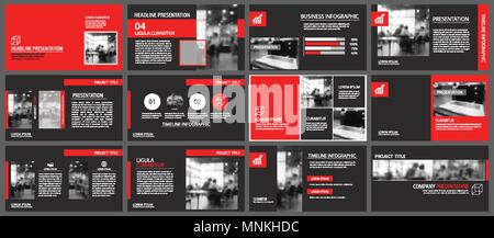 Rote und schwarze Folie Präsentationsvorlagen Hintergrund. Infografik business Elemente. Verwenden Sie für Flyer, Broschüre, Prospekt, Corporate, Marketing, advertis Stock Vektor