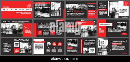 Rote und schwarze Folie Präsentationsvorlagen Hintergrund. Infografik business Elemente. Verwenden Sie für Flyer, Broschüre, Prospekt, Corporate, Marketing, advertis Stock Vektor