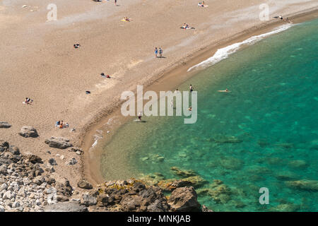 Strand und Bucht der Platja des Coll Baix, Alcudia, Halbinsel Victoria, Mallorca, Balearen, Spanien | Platja de Coll Baix Strand und Bucht, Alcudia, Vi Stockfoto