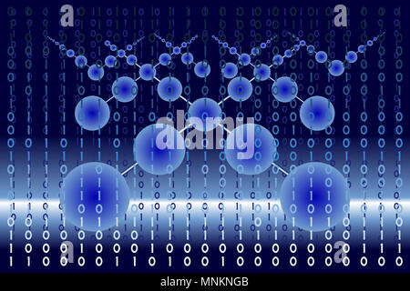 Blauen Gradienten Kreise unter den digitalen binäre Daten im Cyberspace. Moderne, Wissenschaft, Technologie, virus Computer, Netzwerk Konzept. Stockfoto