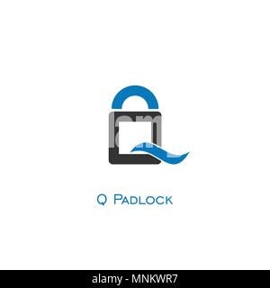 Vorhängeschloss logo, Q schreiben Logo Design. Stock Vektor