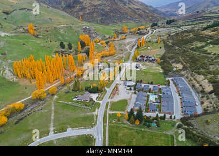 Cardrona Dorf, in der Nähe von Wanaka, Südinsel, Neuseeland - Luftbild Stockfoto