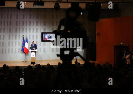 Straßburg, Frankreich. 18 Mai, 2018. Der französische Premierminister Edouard Philippe spricht bei einem Besuch in ENA (Nationale Schule der Verwaltung) in Straßburg. Credit: SOPA Images Limited/Alamy leben Nachrichten Stockfoto