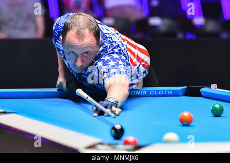 Shanghai, China. 18. Mai 2018. Während der WORLD CUP of POOL 2018: Runde 2 - USA gegen Finnland im Luwan (Gymnasium) Arena am Freitag, 18. Mai 2018. SHANGHAI, China. Credit: Taka G Wu Credit: Taka Wu/Alamy leben Nachrichten Stockfoto