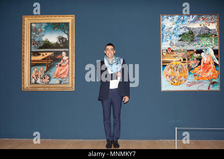 Edinburgh, Schottland. UK. 18. Mai 2018. Foto fordern von Raqib Shaw: die Neuerfindung der Alten Meister, die Vitrinen die Arbeit von Raqib Shaw bei Scottish National Gallery of Modern Art (Moderne). Im Bild: Raqib Shaw. Pako Mera/Alamy leben Nachrichten Stockfoto