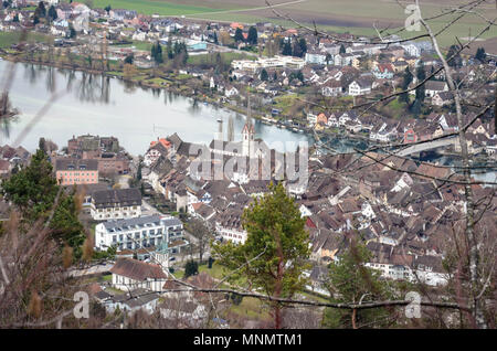 Ansicht von Stein am Rhein aus hohenklingen Burg, Schweiz, Januar 2018 Stockfoto