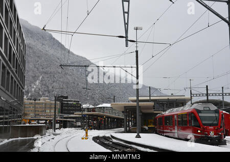 Bahnhof, Chur, Kanton Graubünden, Schweiz, Januar 2018 Stockfoto