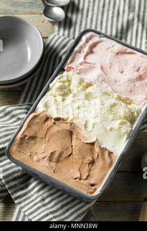 Hausgemachte Neopolitan Eis mit Schoko Vanille und Erdbeere Stockfoto