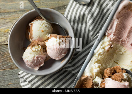 Hausgemachte Neopolitan Eis mit Schoko Vanille und Erdbeere Stockfoto