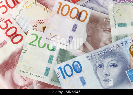 Full Frame Bild der schwedischen Banknoten während 2016 und 2017 ich verschiedene Konfessionen eingeführt. Stockfoto