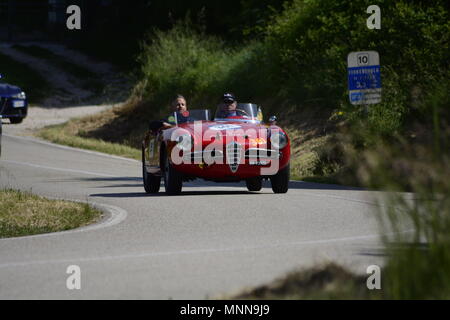 PESARO SAN BARTOLO, Italien, 17. Mai - 2018: ALFA ROMEO GIULIETTA SEBRING 1956 auf einem alten Rennwagen Rallye Mille Miglia 2018 die berühmten Italia Stockfoto