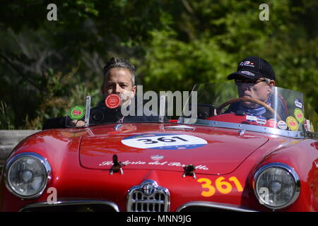 PESARO SAN BARTOLO, Italien, 17. Mai - 2018: ALFA ROMEO GIULIETTA SEBRING 1956 auf einem alten Rennwagen Rallye Mille Miglia 2018 die berühmten Italia Stockfoto