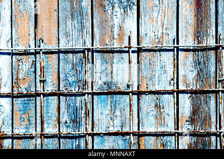 Blaue marode Holzwand; Blau morsche Holzwand Stockfoto