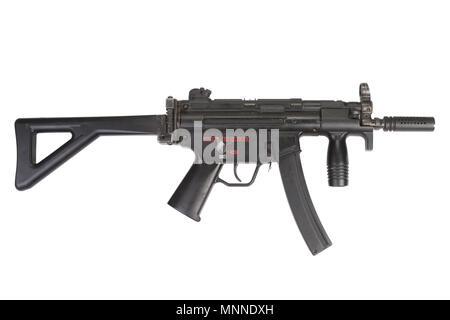 Maschinenpistole MP5 isoliert auf weißem Stockfoto