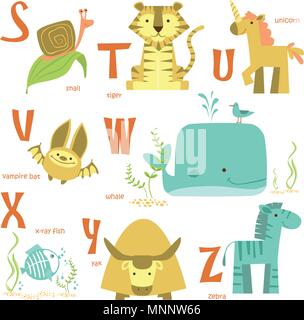 Alphabet und Tiere. ABC mit verschiedenen Tieren. Vector Illustration. Stock Vektor