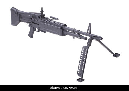 US ARMY M60 Maschinengewehr auf weißem Hintergrund Stockfoto