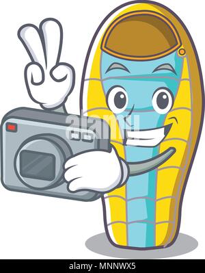 Fotograf schlafen schlecht Maskottchen Karikatur Vector Illustration Stock Vektor