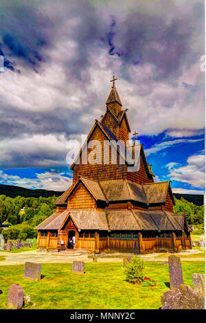 Heddal Stabkirche, Norways grösste Stabkirche, Notodden Gemeinde, Norwegen Stockfoto