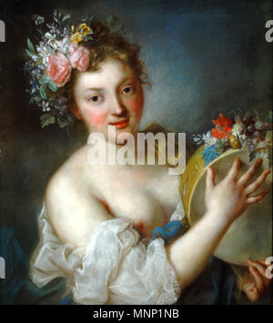 Deutsch: Bacchantin mit Tamburin. Allegorie der Musik. 1712. 1073 Rosalba Carriera 002 Stockfoto