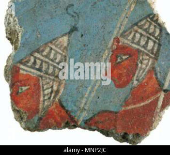 . Englisch: Fragment eines aus dem 13. Jahrhundert v. Chr. Wandbild von Orchomenos, Krieger in Boar tusk Helme. 13. Jahrhundert v. Chr.. Unbekannt 946 Orchomenos boar Tusk Helme Stockfoto