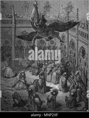 . Deutsch: "Der Engel Michael in der Klausur fällt (Canto XIV, Strophe 80) S. 185 "Español: "Se Angel Miguel desciende sobre el Claustro (Canto XIV, 80) estrofa página 185 Italiano: 'L'Angel Michele piomba nel Chiostro (Canto XIV, Strophe 80) S. 185 "Gustave Doré (1832-1883) Alternative Namen Paul Gustave Doré, Paul Gustave Doré Louis Christophe Beschreibung französischer Maler, Zeichner, Kupferstecher und Karikaturist Geburtsdatum / Tod am 6. Januar 1832 23. Januar 1883 Ort der Geburt / Tod Strasbourg Paris arbeiten Standort Paris Aufsicht: Q6682 VIAF: 41839207 ISNI: 0000 0001 Stockfoto