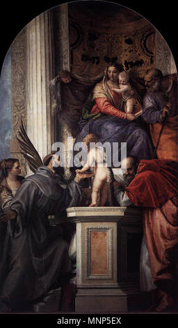 Thronende Madonna mit Kind, mit dem Kind hl. Johannes dem Täufer und der heiligen zwischen 1562 und 1564. 958 Paolo Veronese - Thronende Madonna mit Kind, mit dem Kind hl. Johannes dem Täufer und der Heiligen - WGA 24814 Stockfoto