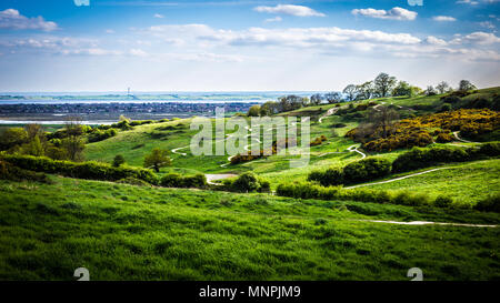 Hügel und Mountainbike-strecken der Hadleigh Park in der Nähe von Benfleet, Essex, Großbritannien Stockfoto