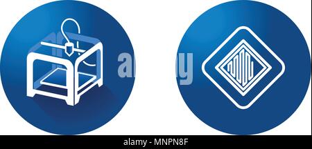 3D-Drucker und 3-D-Drucken Symbol auf blauem Hintergrund. symbol Vektor Stock Vektor