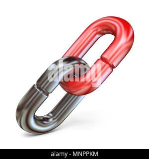 Red chain Link Symbol 3D Rendering Illustration auf weißem Hintergrund Stockfoto