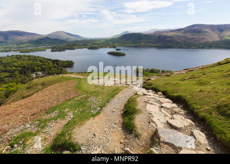 Blick nach unten in Richtung Derwent Water von catbells im Lake District Stockfoto