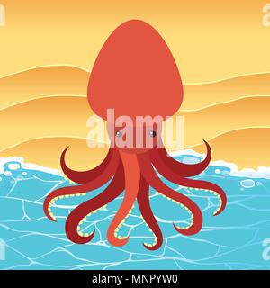 Oktopus am Strand Abbildung Stock Vektor