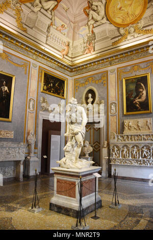 David ist eine lebensgroße Marmorskulptur von Bernini (1623-4) in der Galleria Borghese (Galleria Borghese) in Rom, Italien. Stockfoto