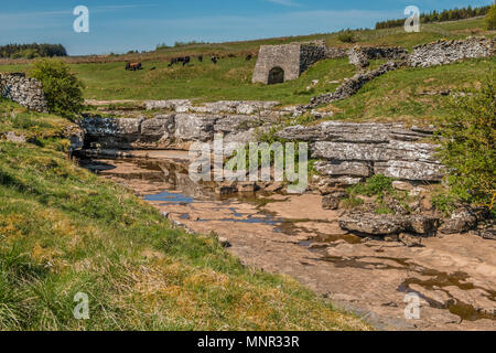 North Pennines Landschaft, Gottes Brücke, ein natürlicher Kalkstein Brücke über den Fluss Greta auf der Pennine Way in der Nähe von Bowes, Teesdale, Großbritannien Stockfoto