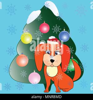 Ein Hund und ein Weihnachtsbaum vektor Niedlich süß Abbildung Stock Vektor