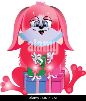 Hase mit Geschenken Grußkarte Niedlich süß Vector Illustration Stock Vektor