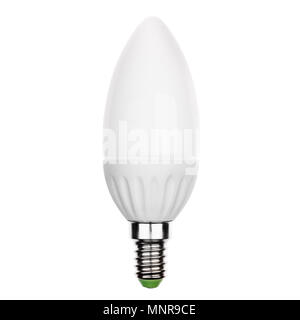 Glühlampe LED mit E14 Sockel isoliert auf weißem Stockfoto