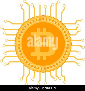 Block Kette bitcoin Stromkreis. Vektor bitcoin elektronische Algorithmus, Bergbau virtuelle bit Münze Abbildung Stock Vektor