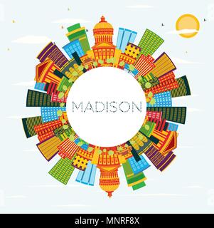 Madison Wisconsin Skyline mit Farbe Gebäude, blauer Himmel und Kopieren. Vector Illustration. Stock Vektor