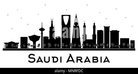 Saudi Arabien Skyline schwarz-weiß Silhouette. Vektor-Illustration. Einfache flache Konzept für Tourismus Präsentation, Banner, Plakat oder Website. Stock Vektor