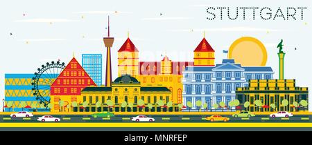 Stuttgart Deutschland Skyline mit Farbe Gebäude und blauer Himmel. Vector Illustration. Stock Vektor