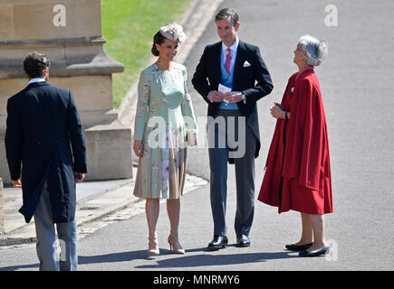 Pippa Middleton und James Matthews kommen an der St. George's Chapel auf Schloss Windsor für die Hochzeit von Meghan Markle und Prinz Harry. Stockfoto