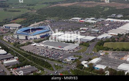 Luftaufnahme des Reebok Bolton Entwicklung einschließlich der Längestrich Stadion, Großbritannien Stockfoto