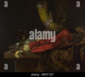 Immer noch Leben mit dem Drinking-Horn des Heiligen Sebastian Bogenschützen' Guild, Hummer und Gläser ca. 1653. 755 Stillleben mit Drinking-Horn Stockfoto