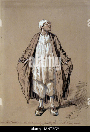 Paul Gavarni (Französisch, 1804-1866). Bin in der Nacht Kleid", 1804-1866. Tinte und Tusche Waschen mit Graphit underdrawing mit Weiß auf Braun, mäßig dick, leicht strukturierte webte Papier verstärkt. Walters Art Museum (37.1424): Erworben durch William T. oder Henry Walters. 37.1424 966 Paul Gavarni - Mann in der Nacht Kleid - Walters 371424 Stockfoto