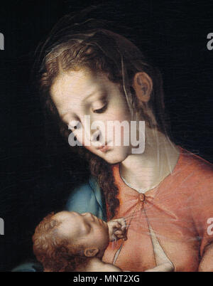 Español: La Obra Vertreter a la Virgen María amamantando a su hijo, El Niño Jesús, y es una de las Obras más conocidas del Pintor extremeño Luis de Morales, que falleció En 1586. . Ca. 1565. 787 La Virgen de la Leche, de Luis de Morales, las mejores (Museo del Prado) Stockfoto